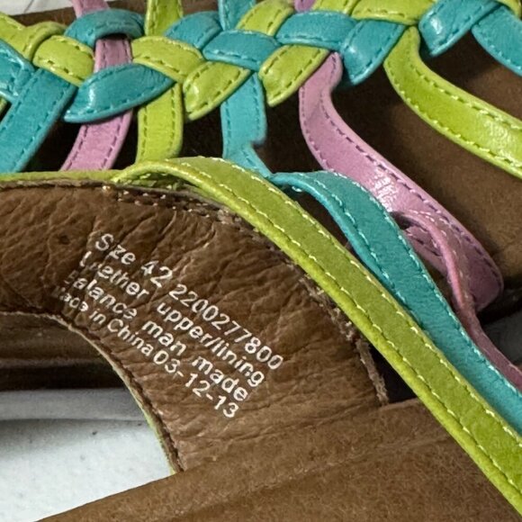 Dansko Dana Sandals Leather Pink Blue Green Strappy Wedge Womens Size 42 US 12 - Picture 14 of 16